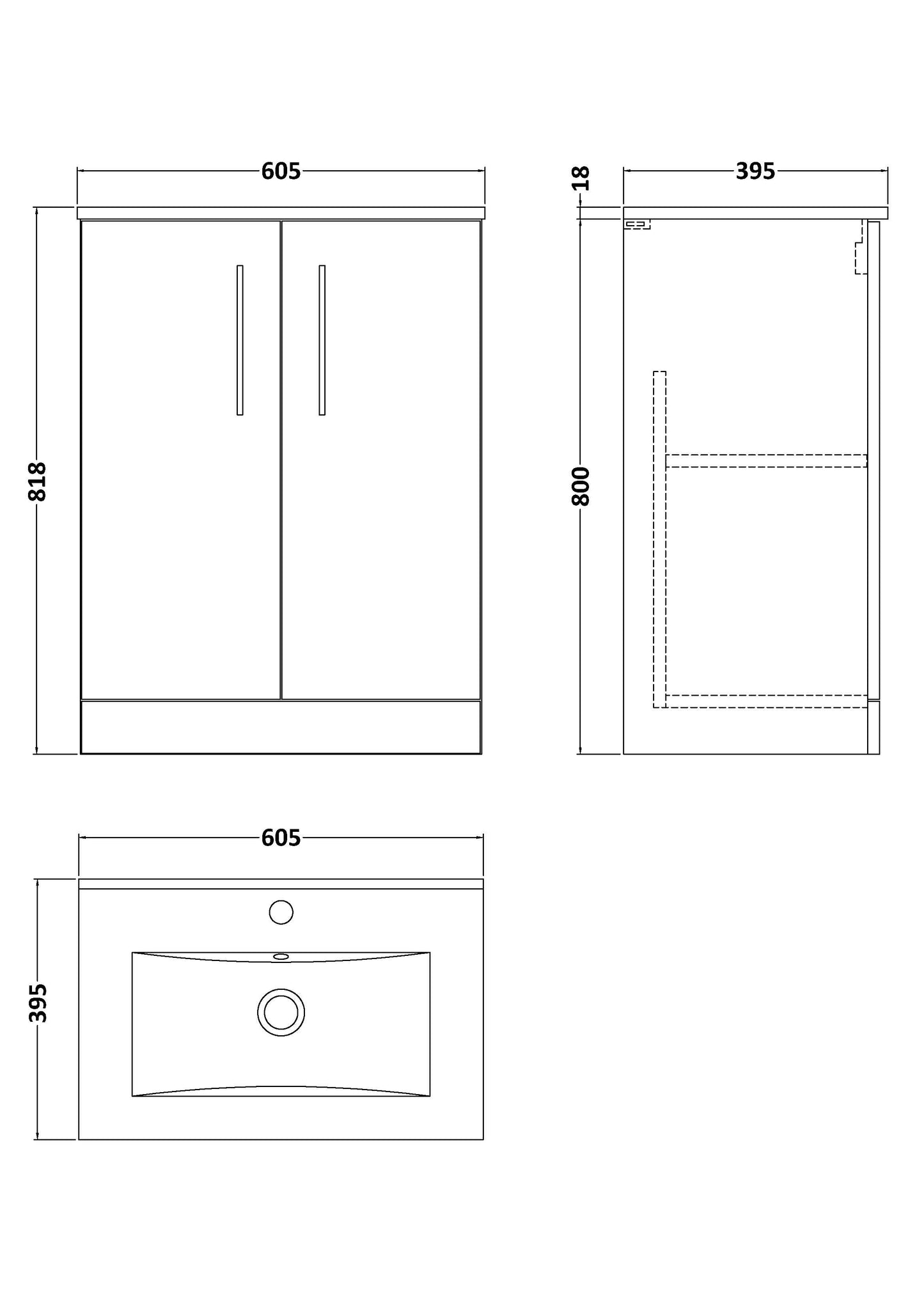 NUIE 600mm Floor Standing 2-Door Vanity & Basin 2