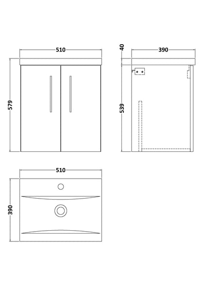 NUIE 500mm Wall Hung 2-Door Vanity & Basin 1