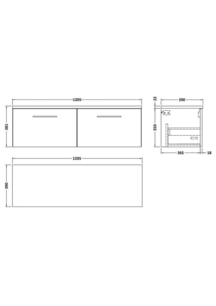 NUIE 1200mm Wall Hung 2-Drawer Vanity & Laminate Worktop