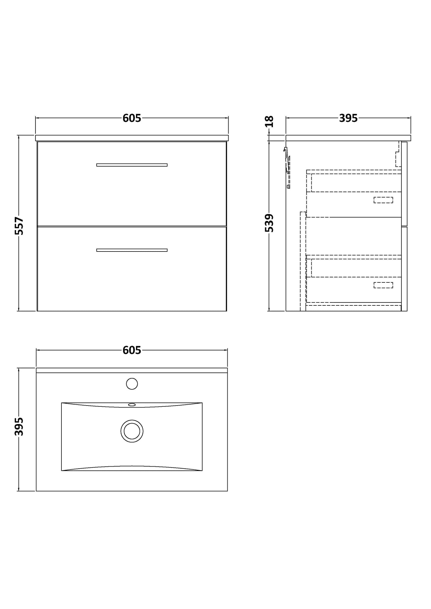 NUIE 600mm Wall Hung 2-Drawer Vanity & Basin 2