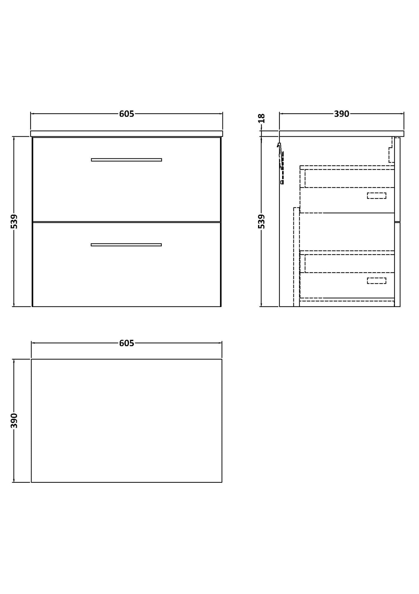 NUIE 600mm Wall Hung 2-Drawer Vanity & Worktop