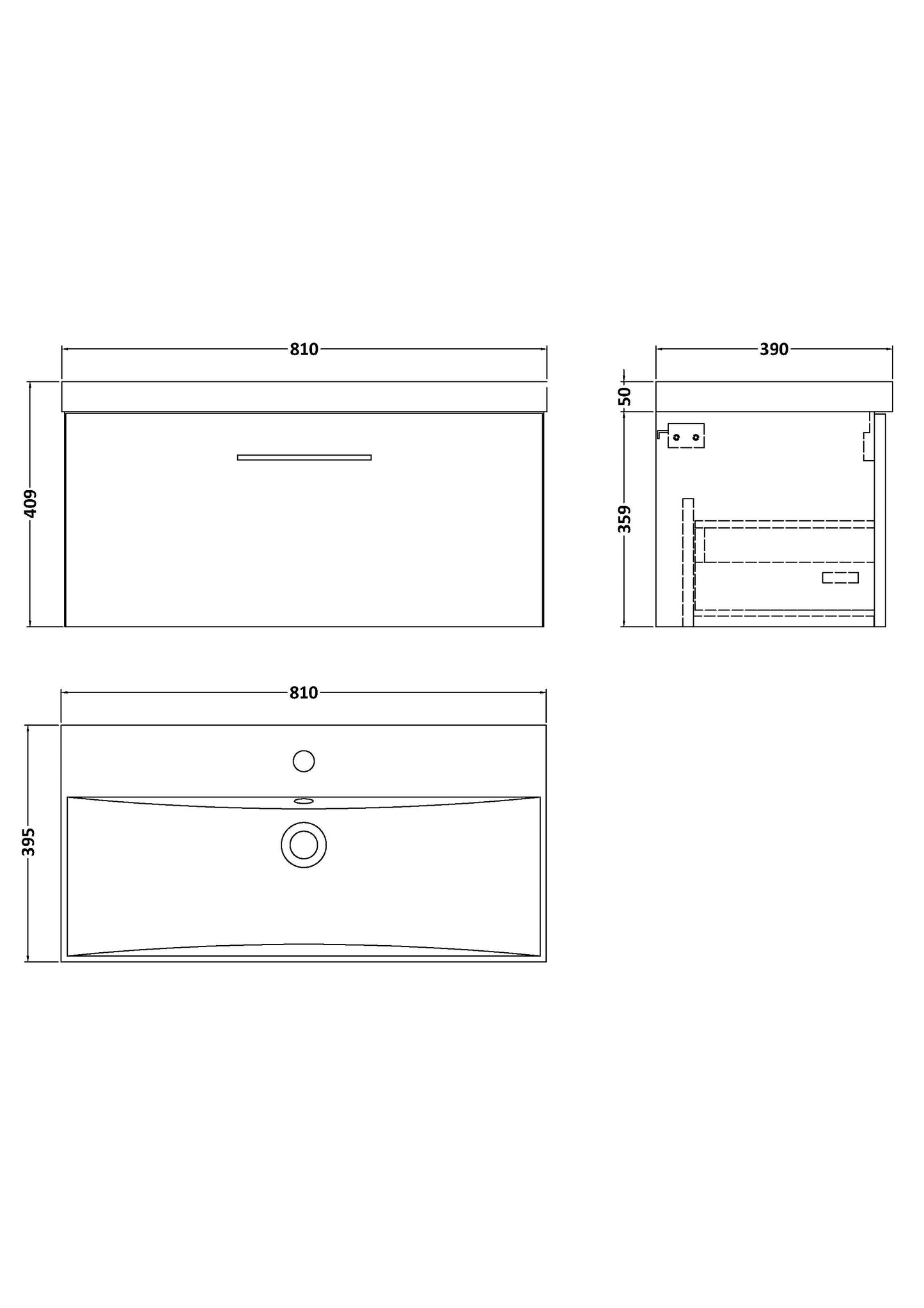 NUIE 800mm Wall Hung 1-Drawer Vanity & Basin 3