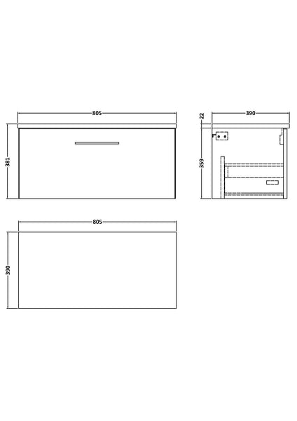 NUIE 800mm Wall Hung Single Drawer Vanity & Laminate Worktop