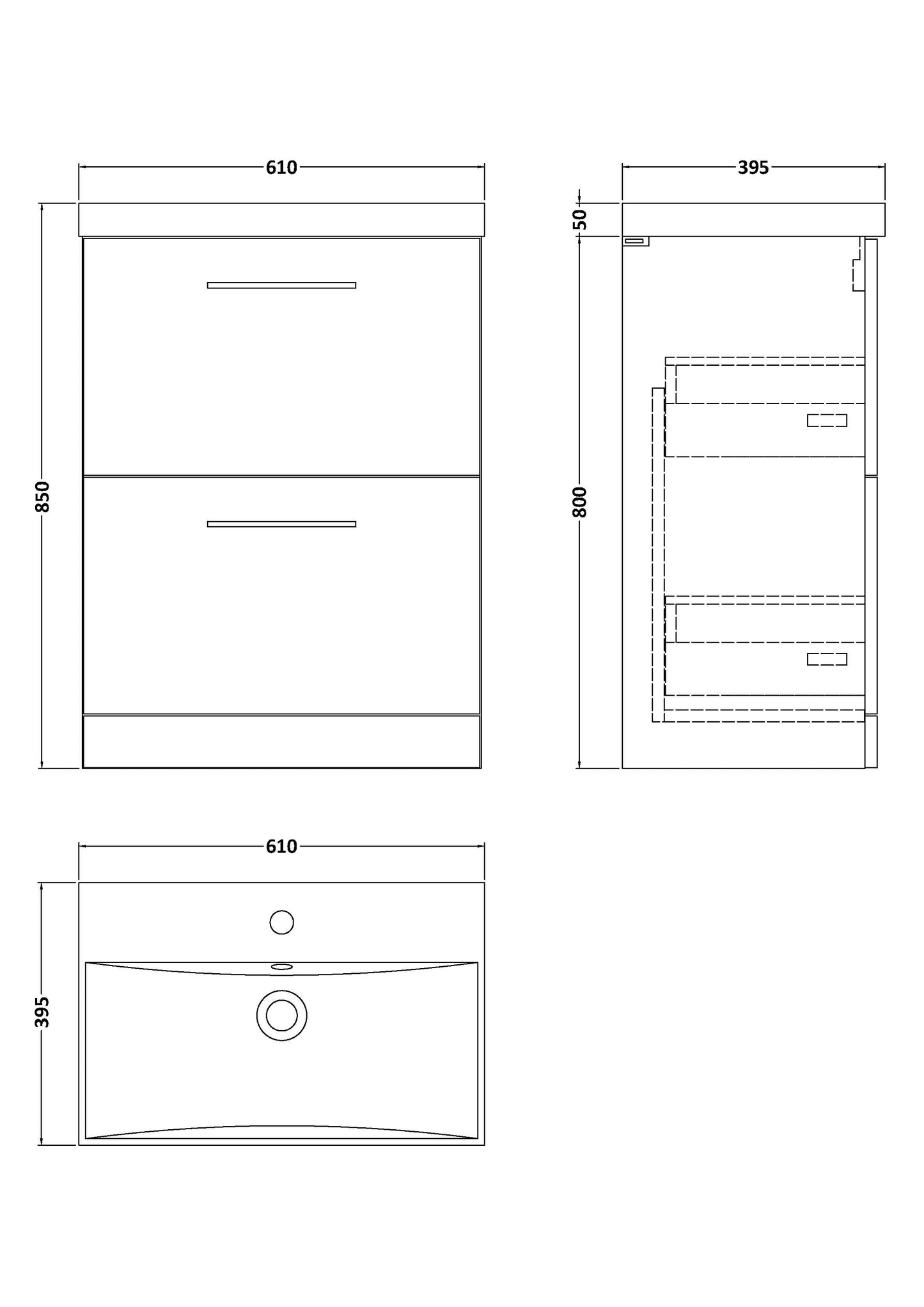 NUIE 600mm Floor Standing 2-Drawer Vanity & Basin 3