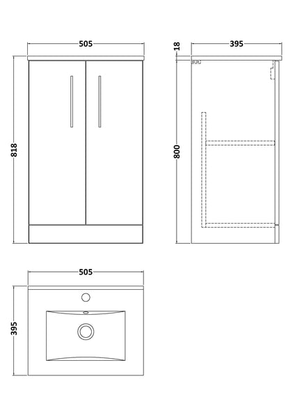 NUIE 500mm Floor Standing 2-Door Vanity & Basin 2