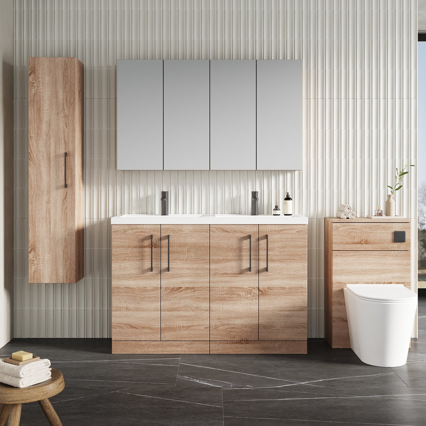 NUIE 1200mm Floor Standing 4-Door Vanity & Double Basin