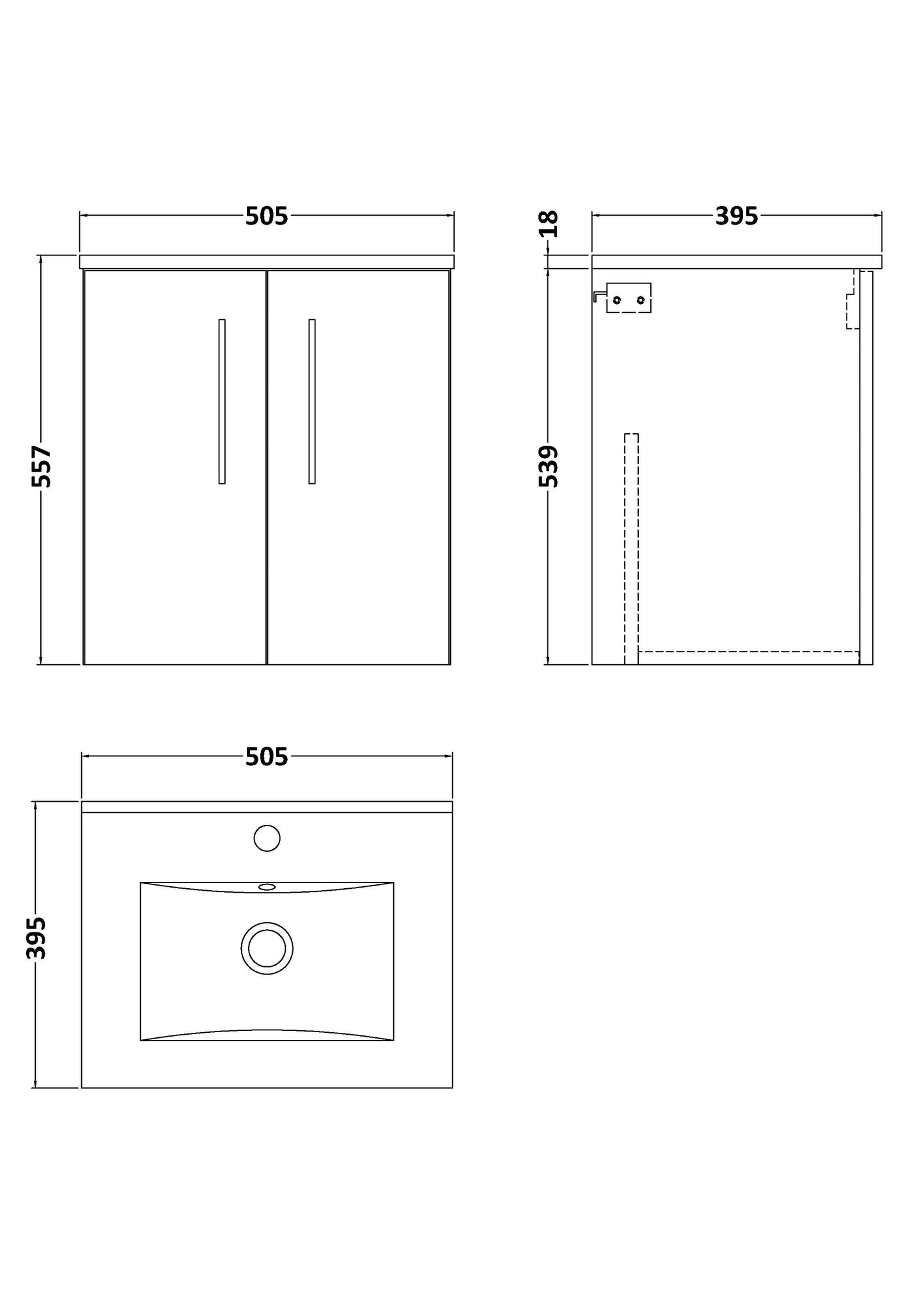NUIE 500mm Wall Hung 2-Door Vanity & Basin 2