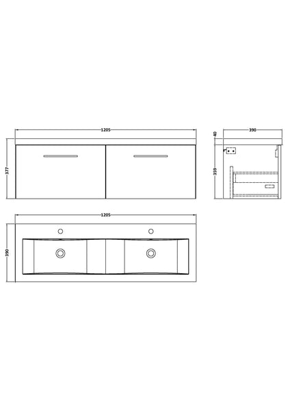 NUIE 1200mm Wall Hung 2-Drawer Vanity & Double Basin