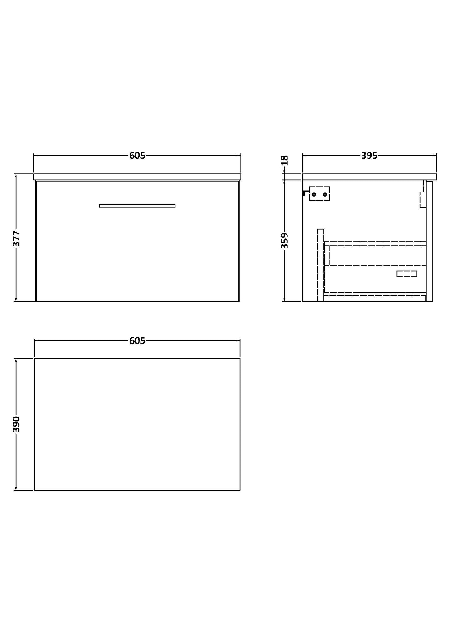 NUIE 600mm Wall Hung 1-Drawer Vanity & Worktop
