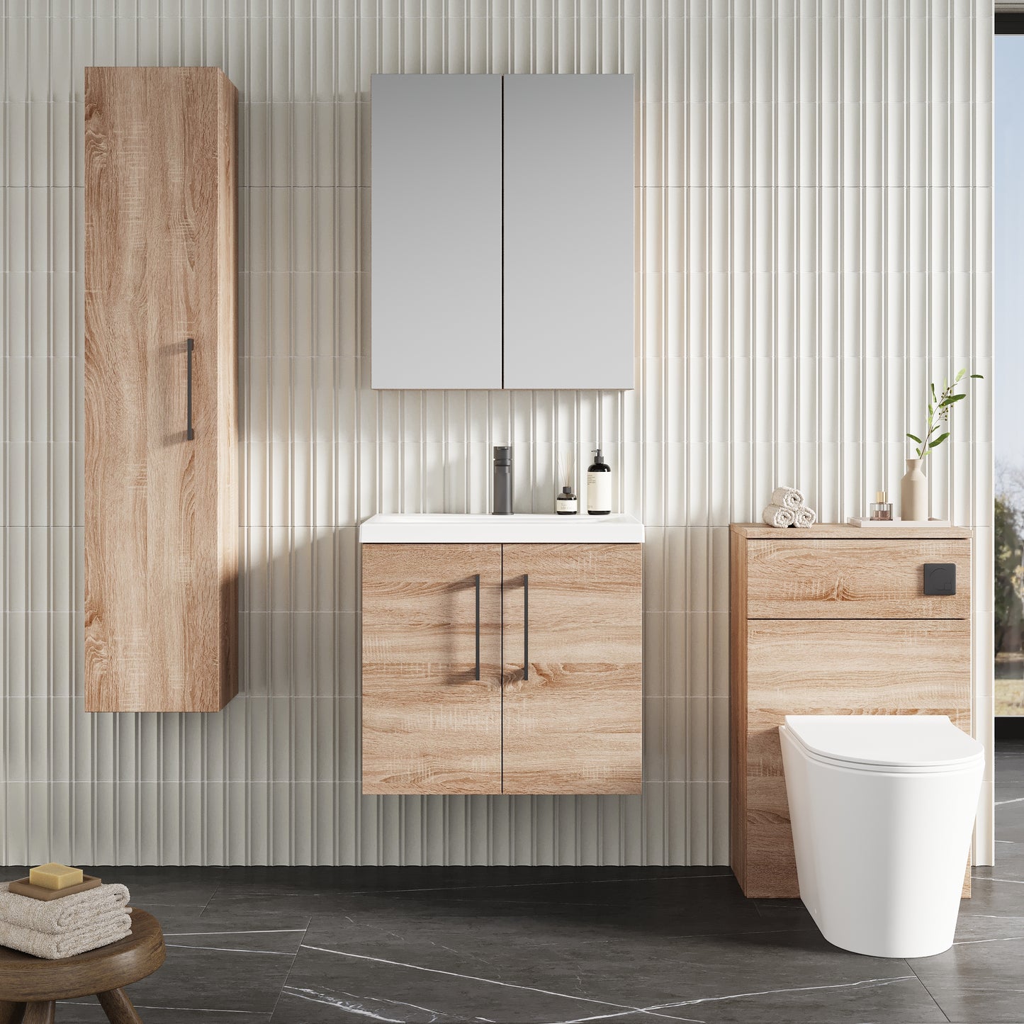NUIE 600mm Wall Hung 2-Door Vanity & Basin 1