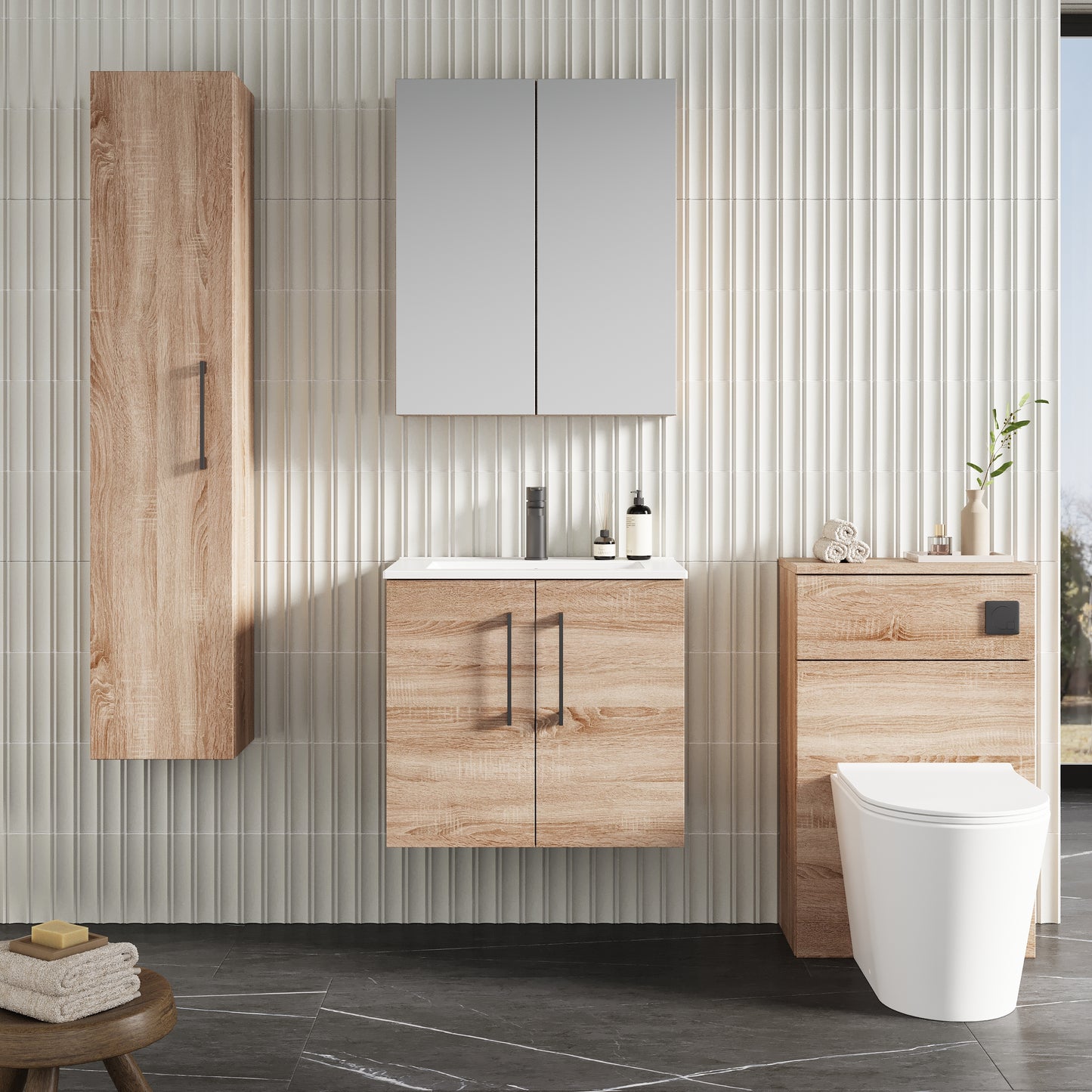 NUIE 600mm Wall Hung 2-Door Vanity & Basin 2