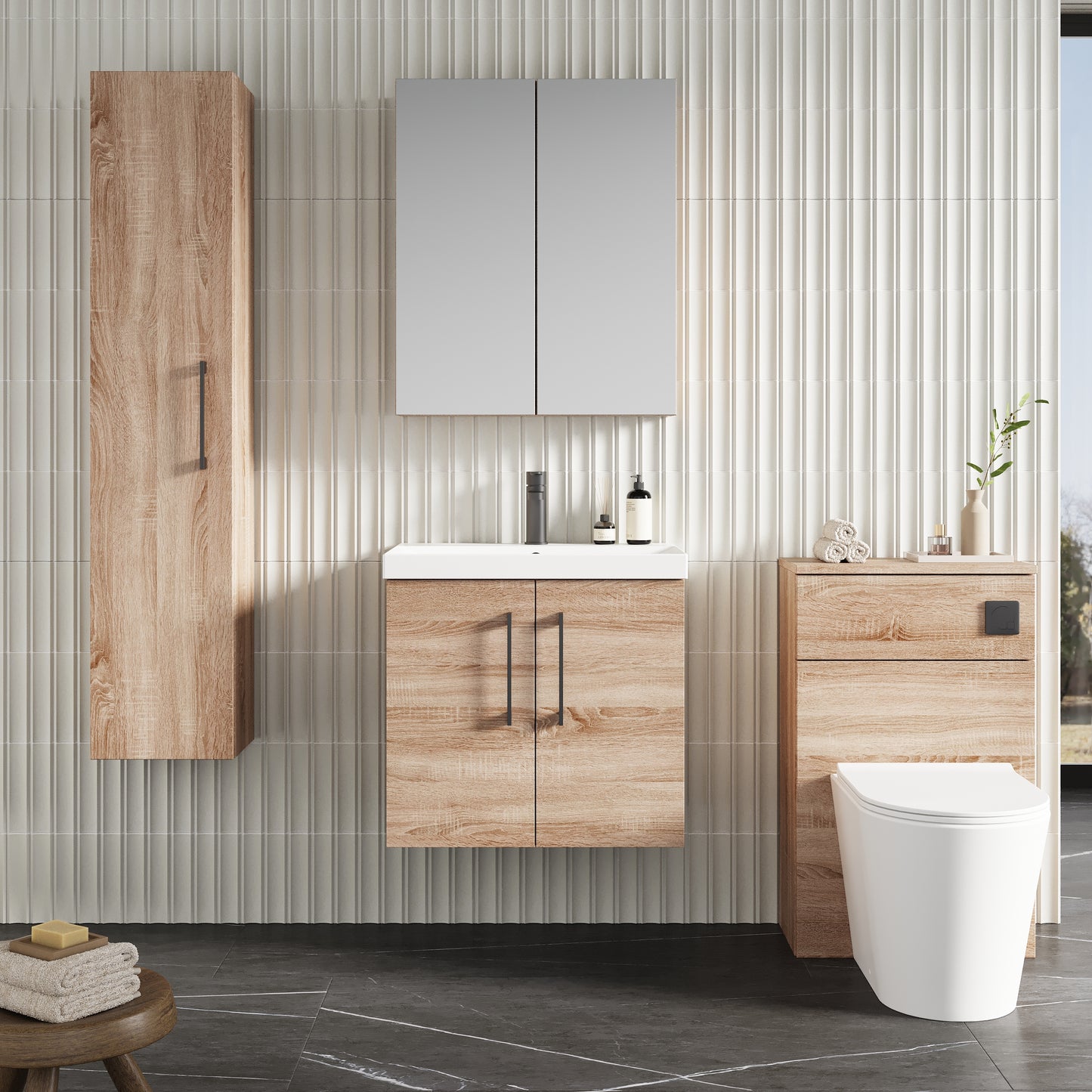 NUIE 600mm Wall Hung 2-Door Vanity & Basin 3