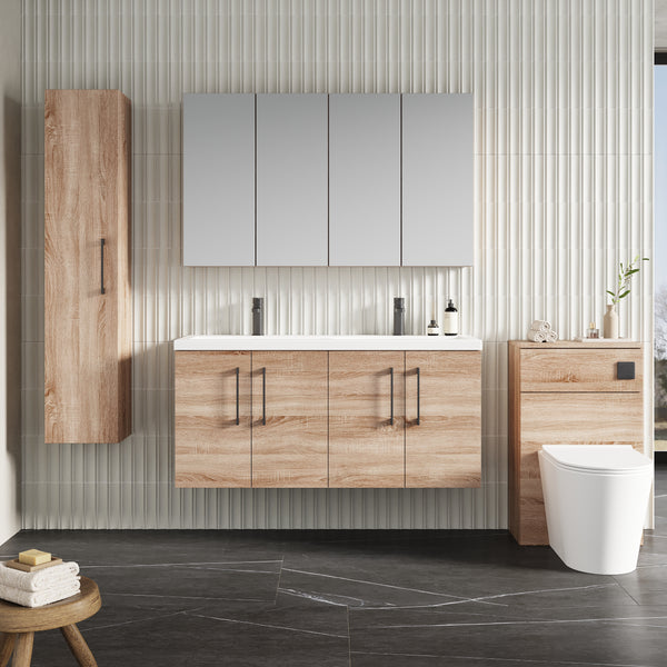 NUIE 1200mm Wall Hung 4-Door Vanity & Double Basin