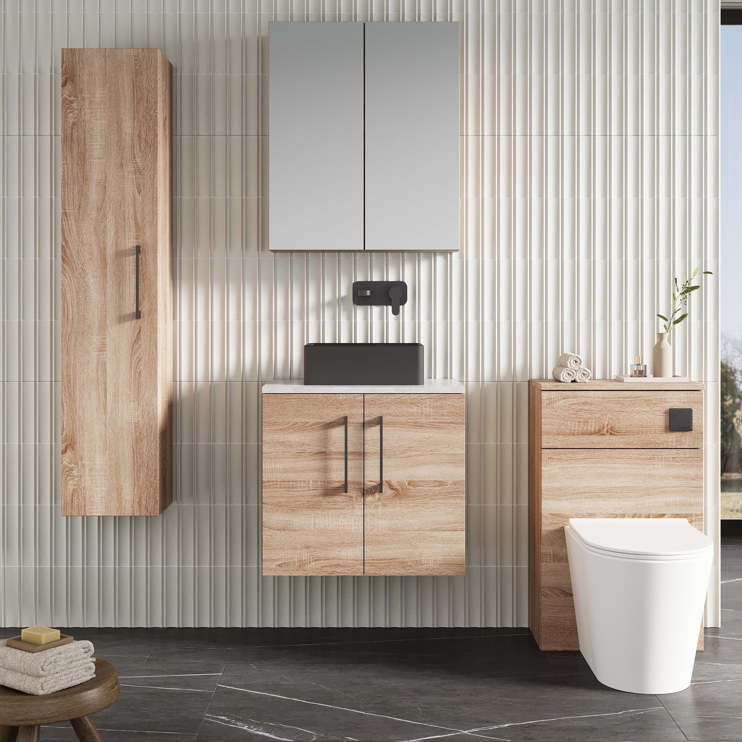 NUIE 600mm Wall Hung 2-Door Vanity & Laminate Worktop
