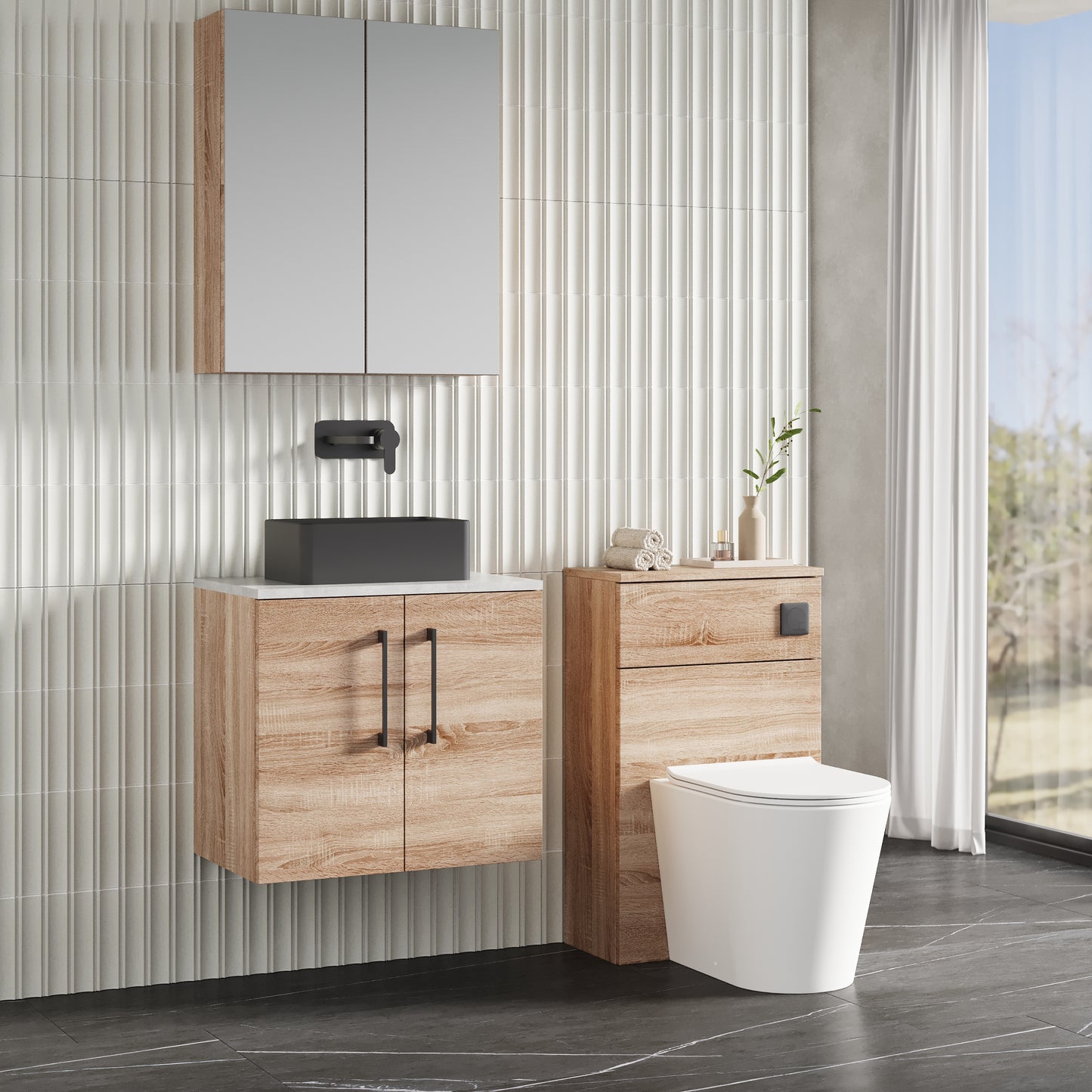 NUIE 600mm Wall Hung 2-Door Vanity & Laminate Worktop