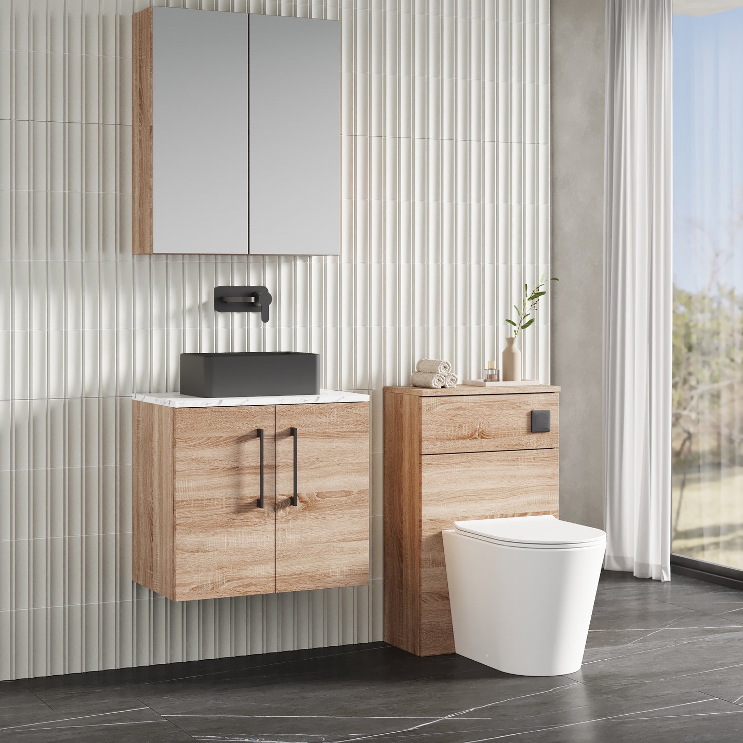 NUIE 600mm Wall Hung 2-Door Vanity & Laminate Worktop