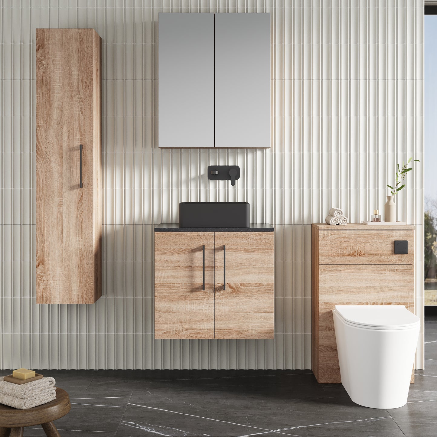 NUIE 600mm Wall Hung 2-Door Vanity & Laminate Worktop