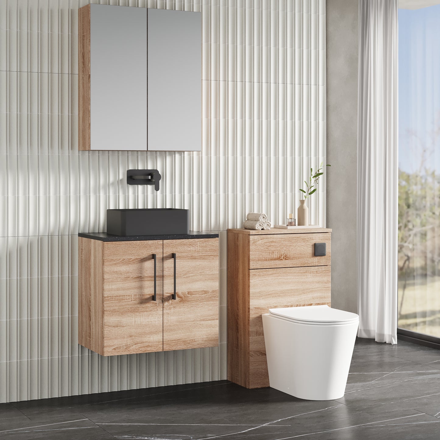 NUIE 600mm Wall Hung 2-Door Vanity & Laminate Worktop