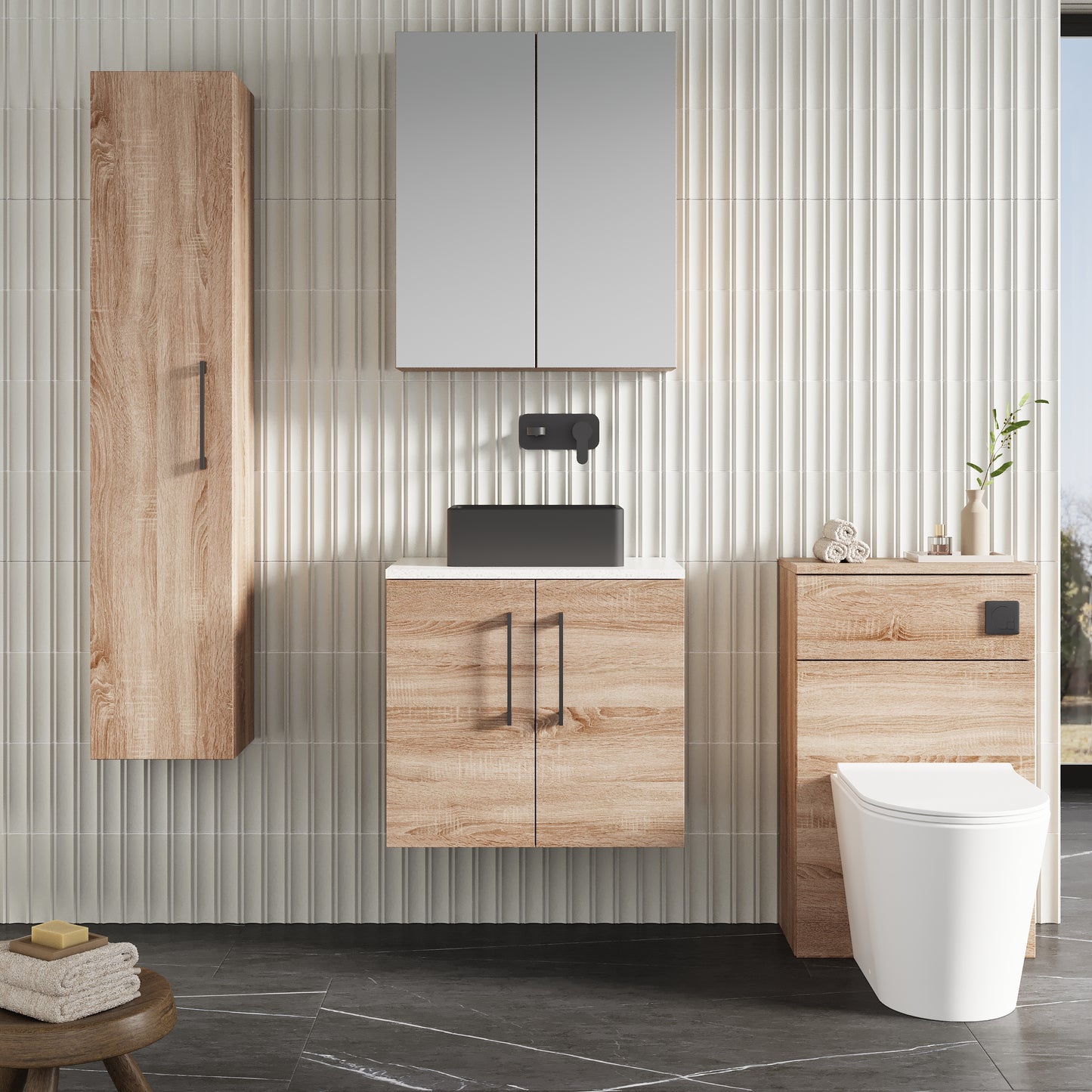 NUIE 600mm Wall Hung 2-Door Vanity & Laminate Worktop