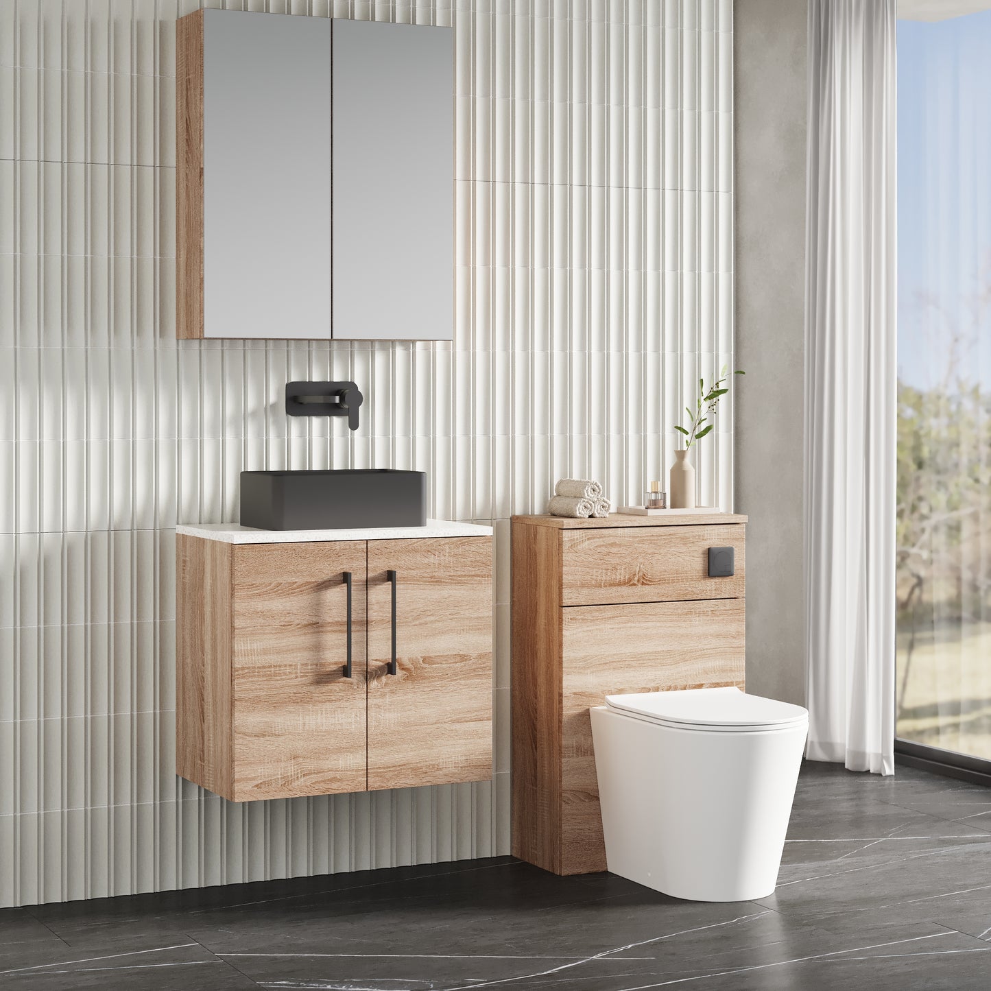 NUIE 600mm Wall Hung 2-Door Vanity & Laminate Worktop