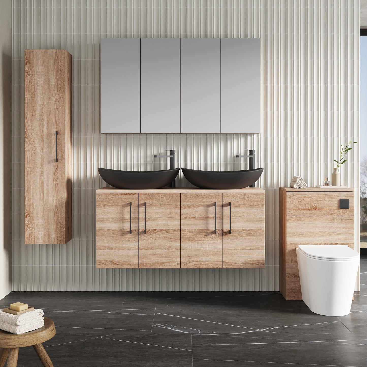 NUIE 1200mm Wall Hung 4-Door Vanity & Worktop