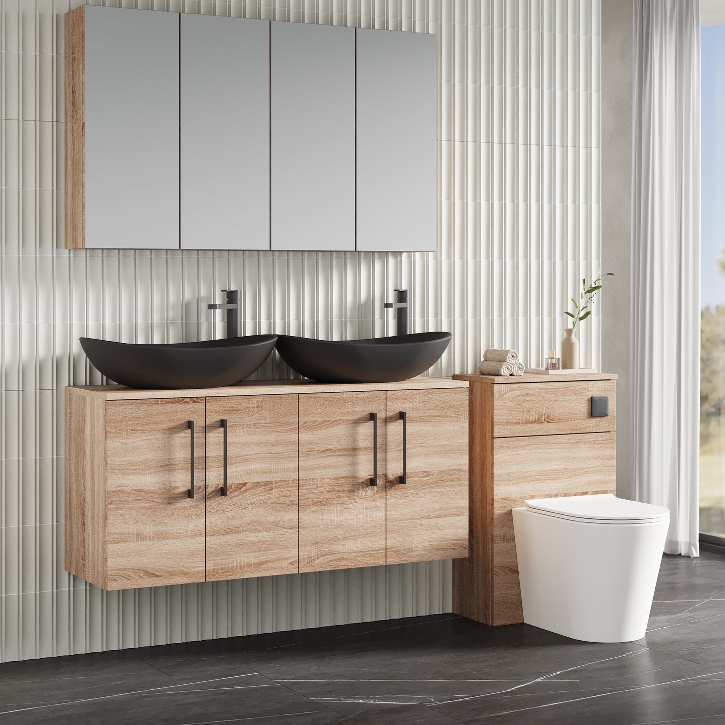 NUIE 1200mm Wall Hung 4-Door Vanity & Worktop