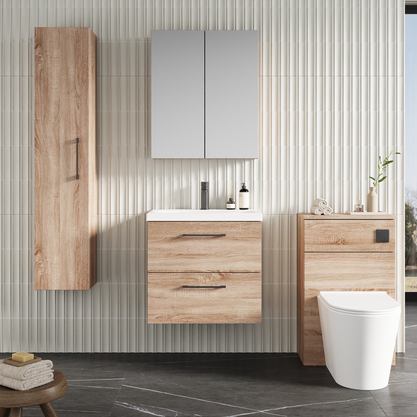 NUIE 600mm Wall Hung 2-Drawer Vanity & Basin 1