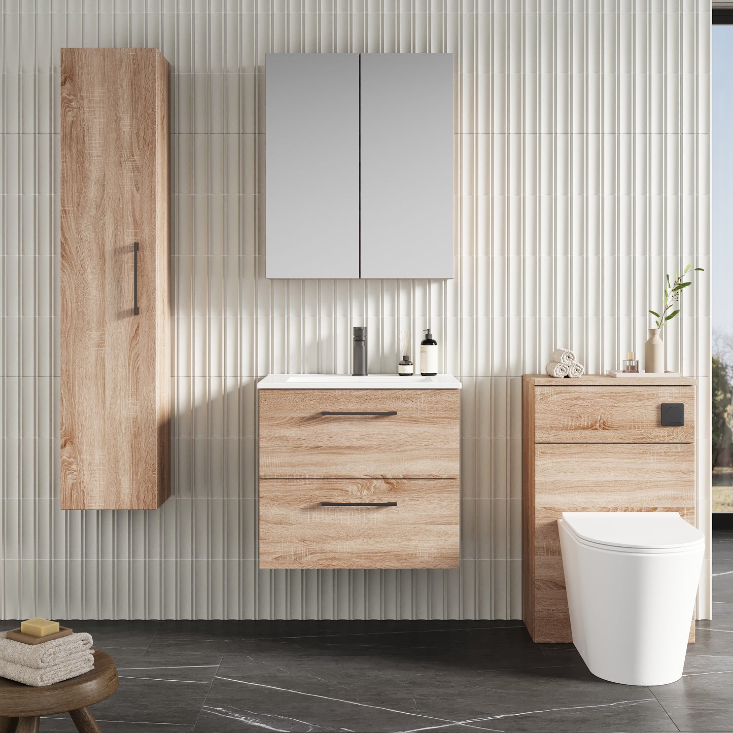 NUIE 600mm Wall Hung 2-Drawer Vanity & Basin 2