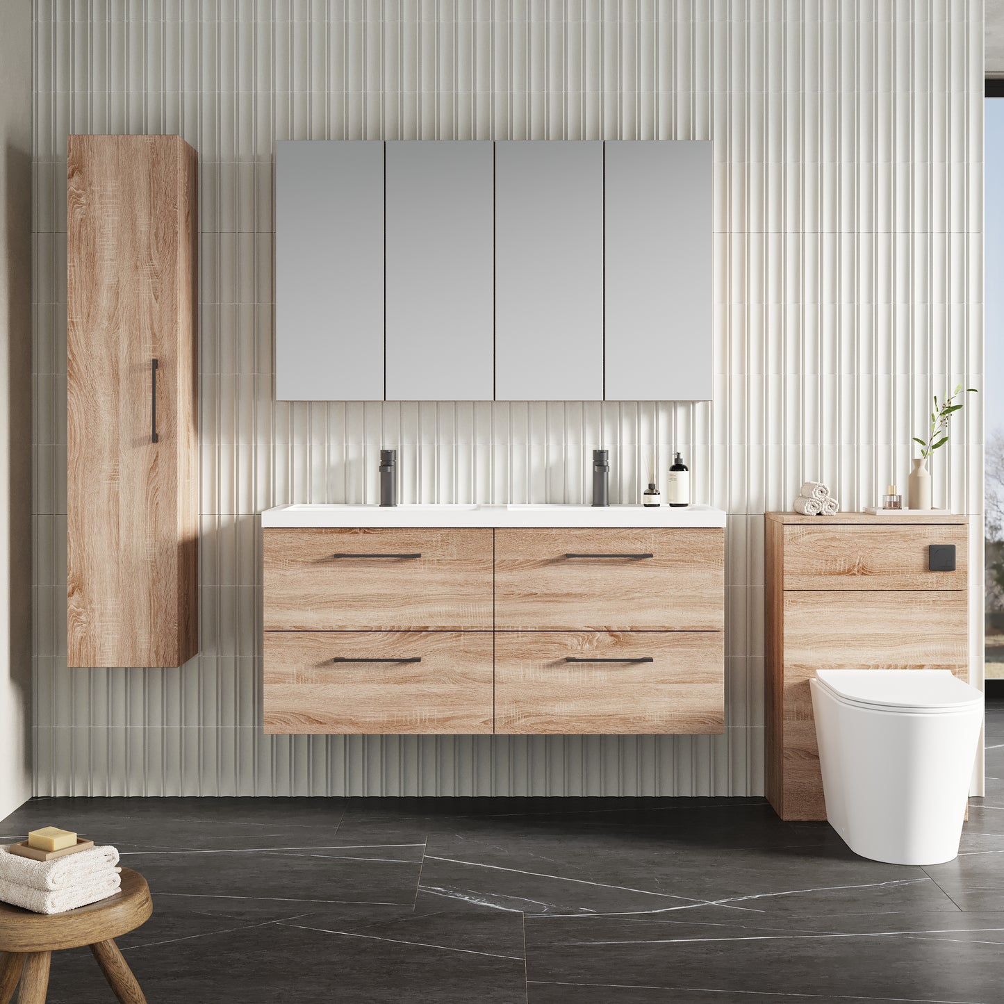 NUIE 1200mm Wall Hung 4-Drawer Vanity & Double Basin