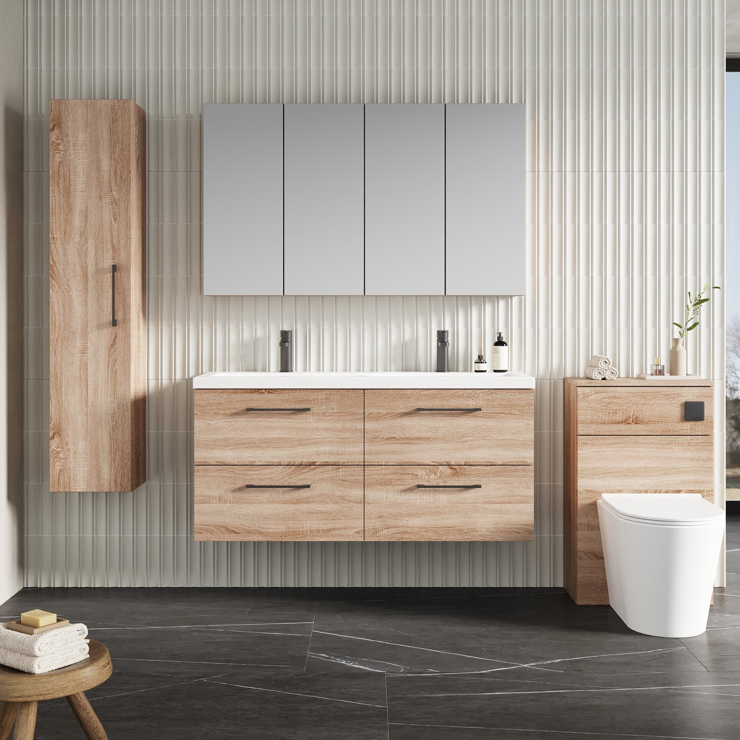 NUIE 1200mm Wall Hung 4-Drawer Vanity & Double Basin