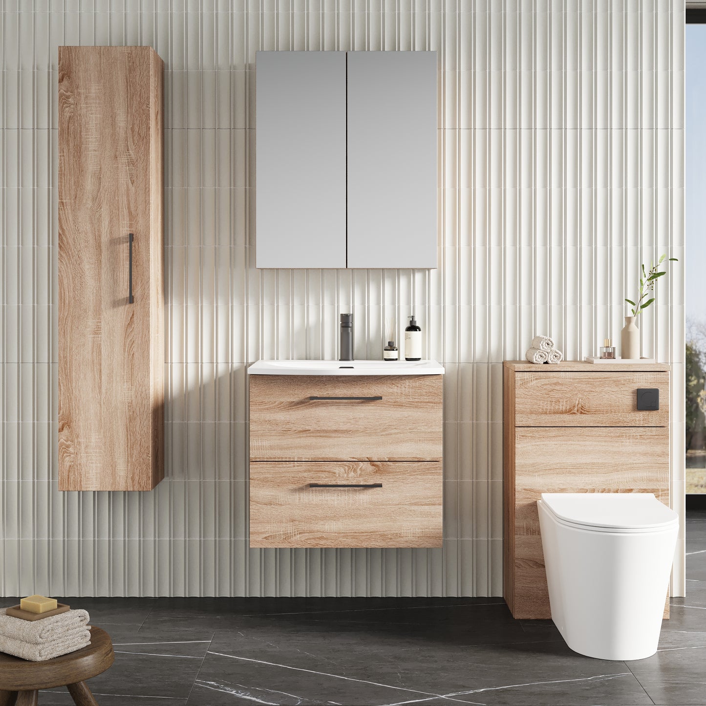 NUIE 600mm Wall Hung 2-Drawer Vanity & Basin 4