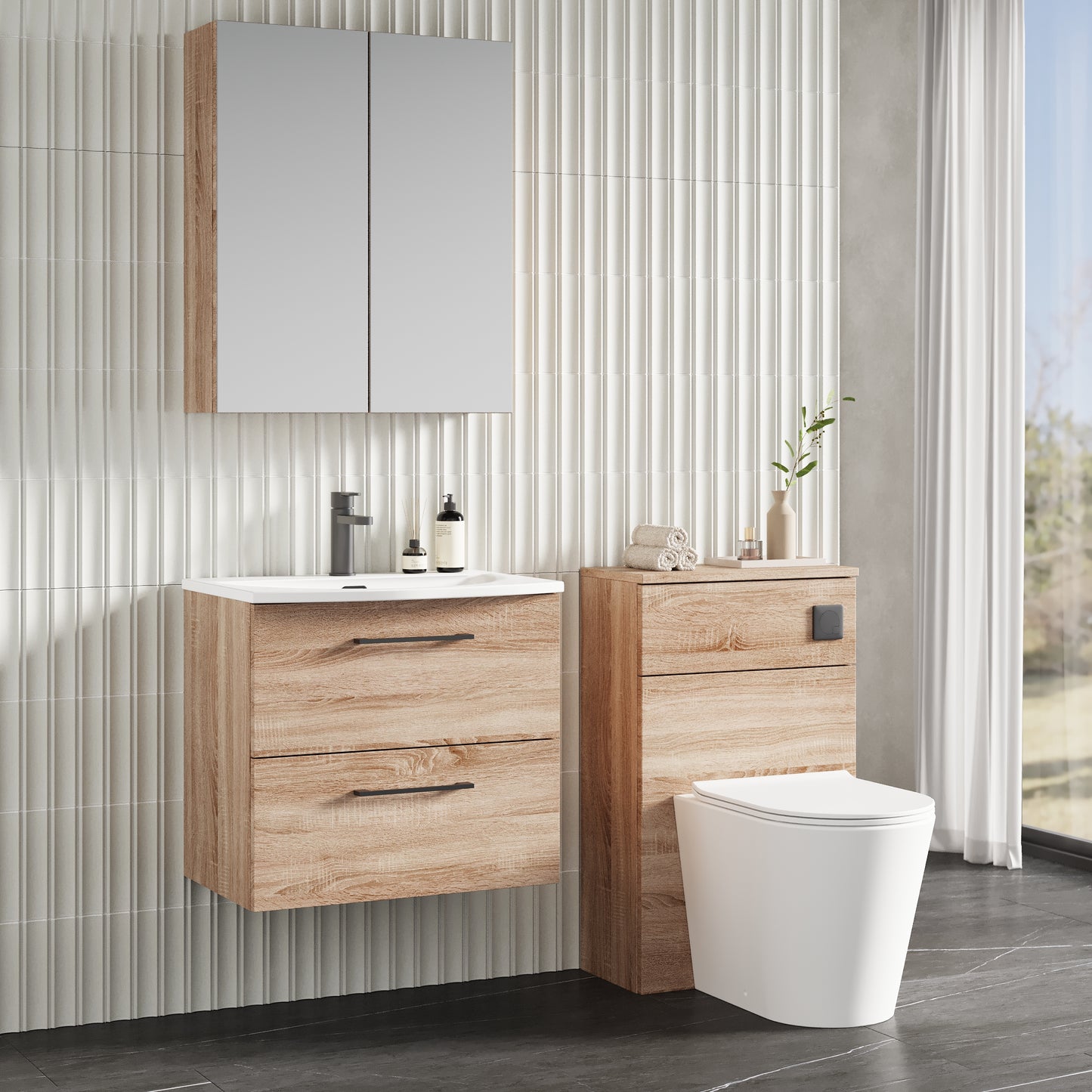 NUIE 600mm Wall Hung 2-Drawer Vanity & Basin 4