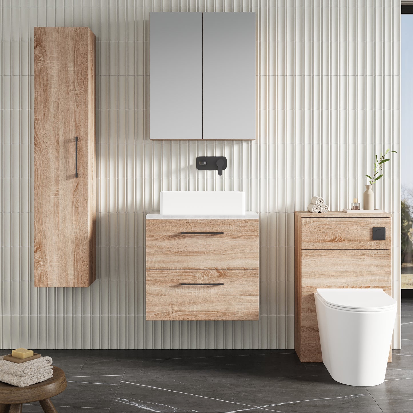 NUIE 600mm Wall Hung 2-Drawer Vanity & Laminate Worktop