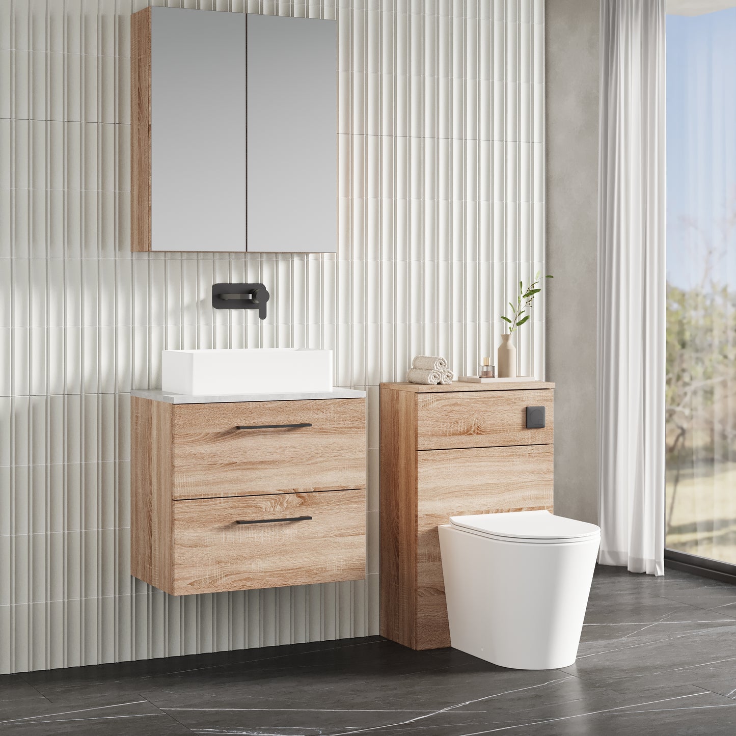 NUIE 600mm Wall Hung 2-Drawer Vanity & Laminate Worktop