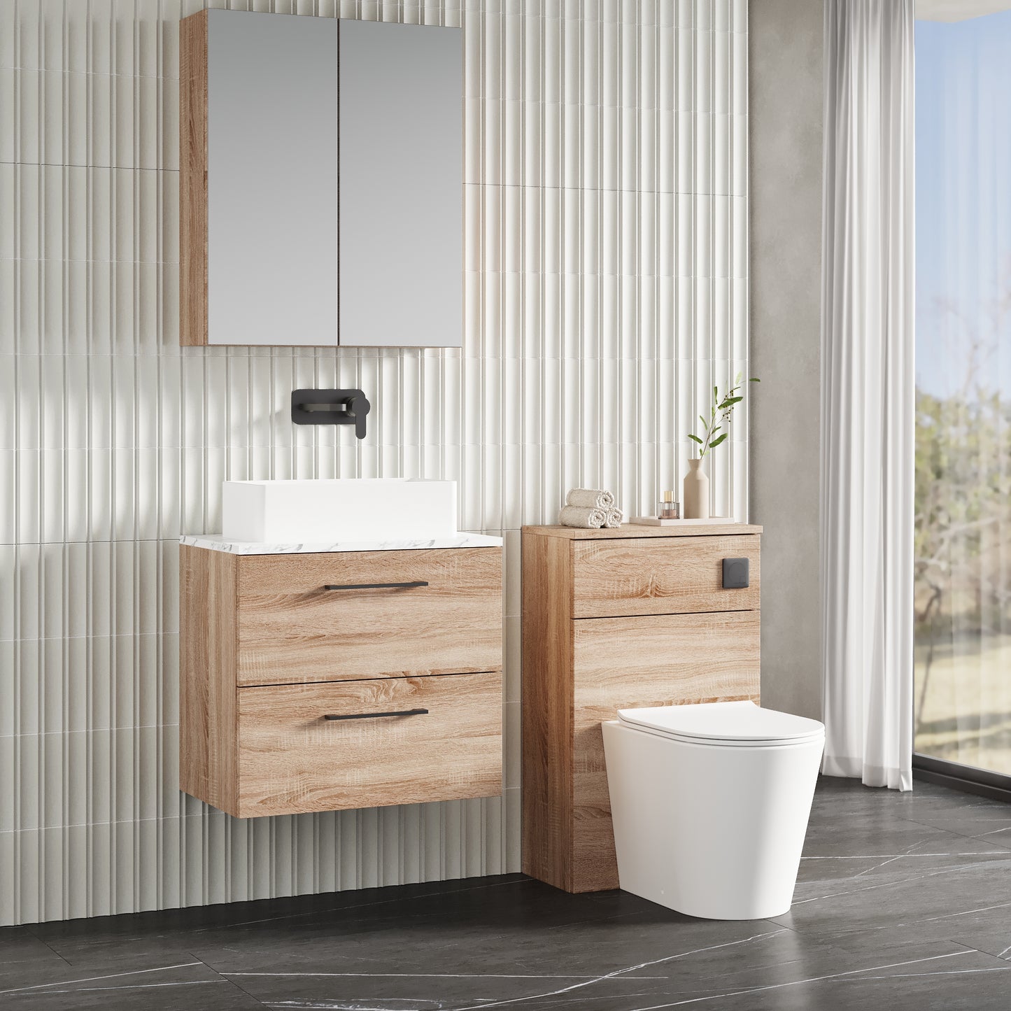 NUIE 600mm Wall Hung 2-Drawer Vanity & Laminate Worktop