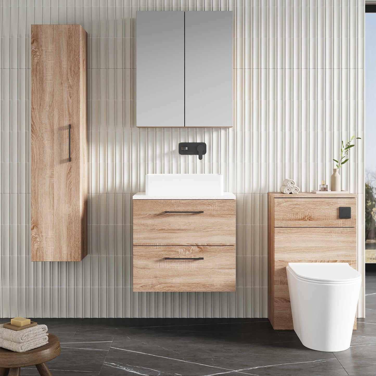 NUIE 600mm Wall Hung 2-Drawer Vanity & Laminate Worktop