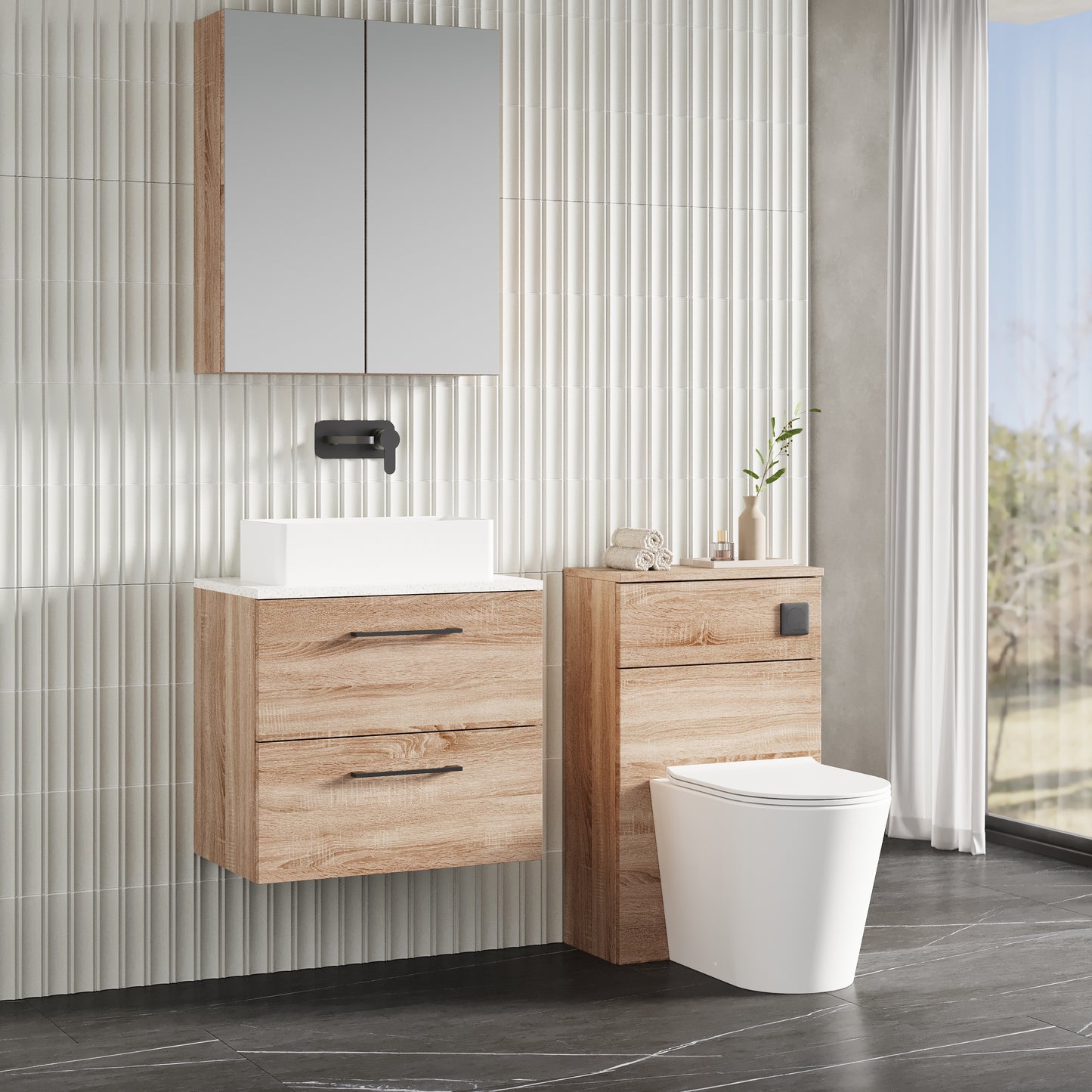 NUIE 600mm Wall Hung 2-Drawer Vanity & Laminate Worktop