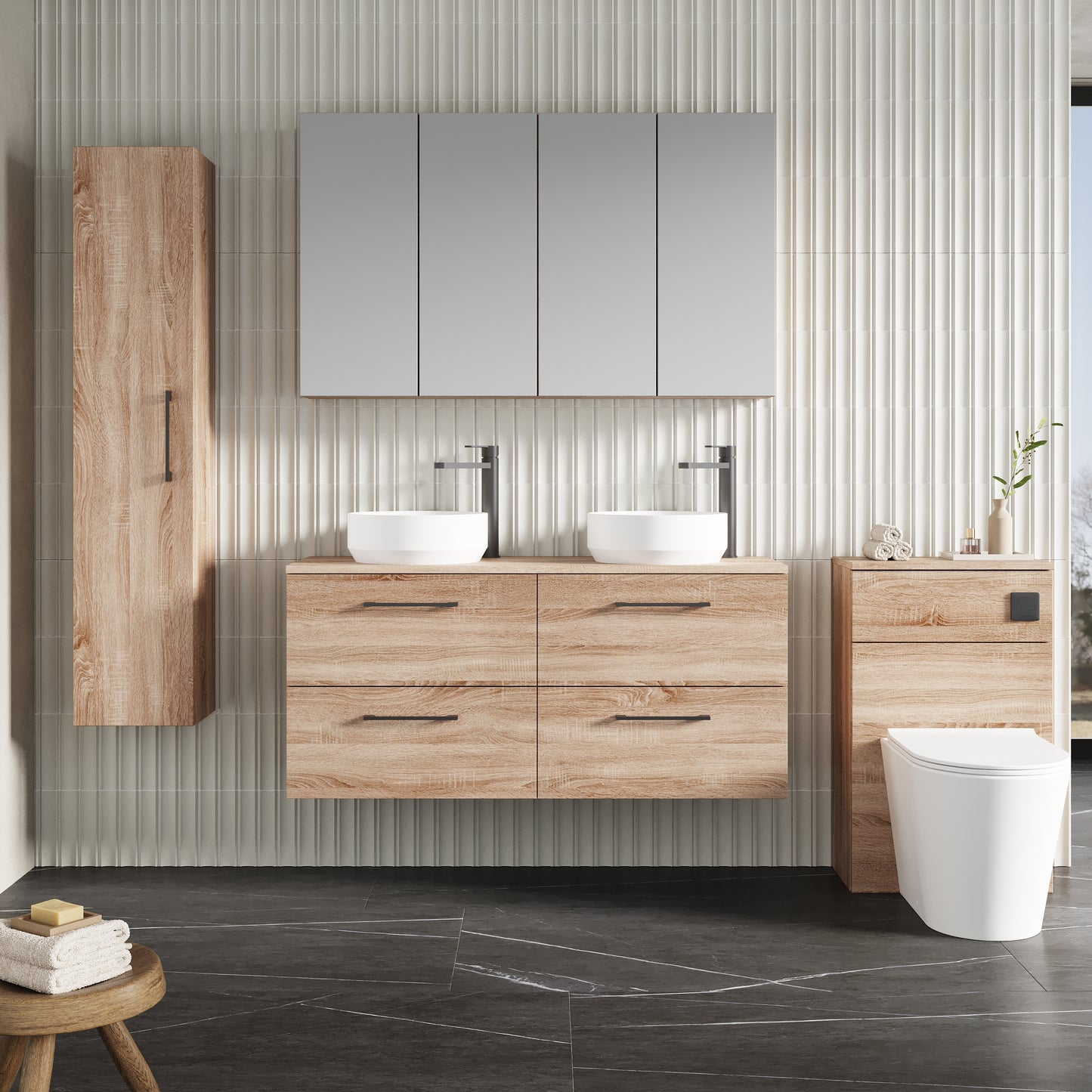 NUIE 1200mm Wall Hung 4-Drawer Vanity & Worktop