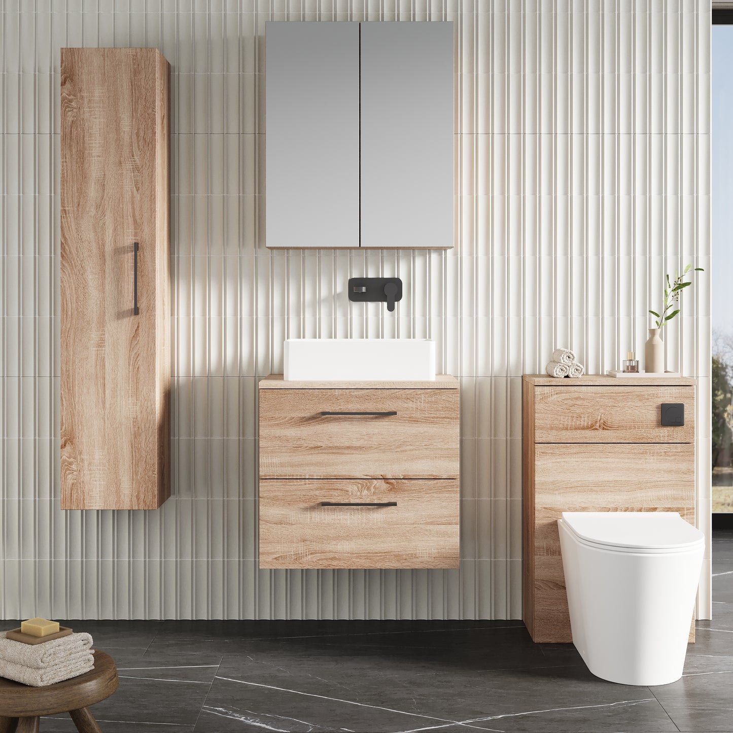 NUIE 600mm Wall Hung 2-Drawer Vanity & Worktop