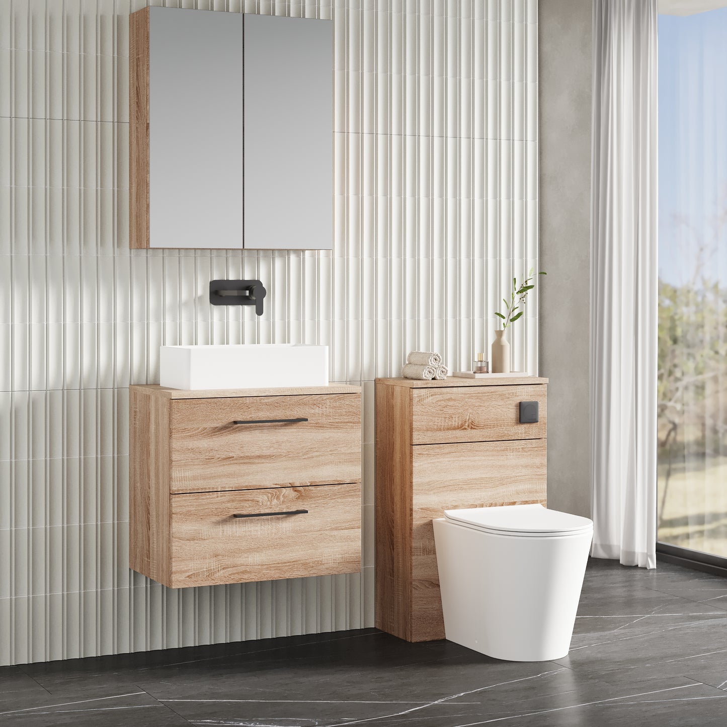 NUIE 600mm Wall Hung 2-Drawer Vanity & Worktop