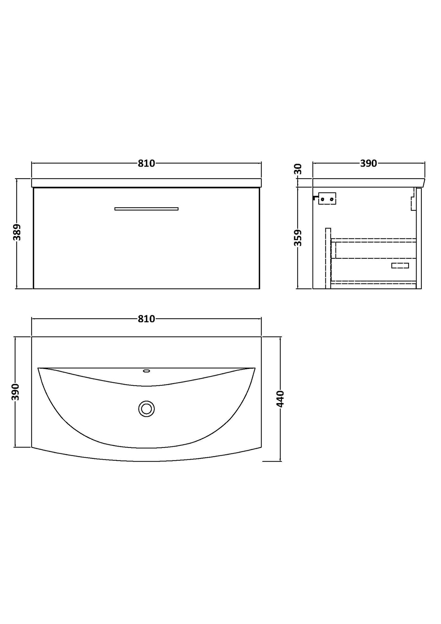 NUIE 800mm Wall Hung 1-Drawer Vanity & Basin 4