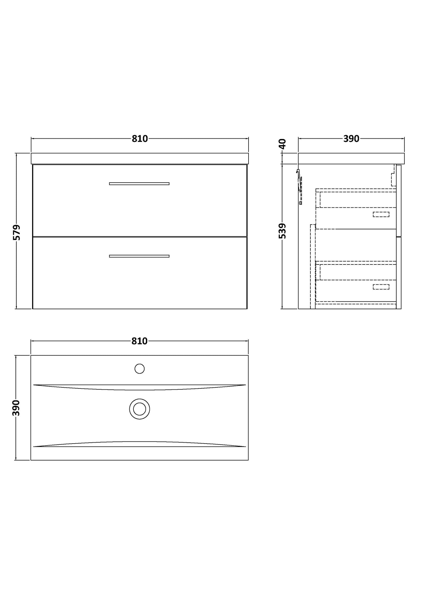 NUIE 800mm Wall Hung 2-Drawer Vanity & Basin 1