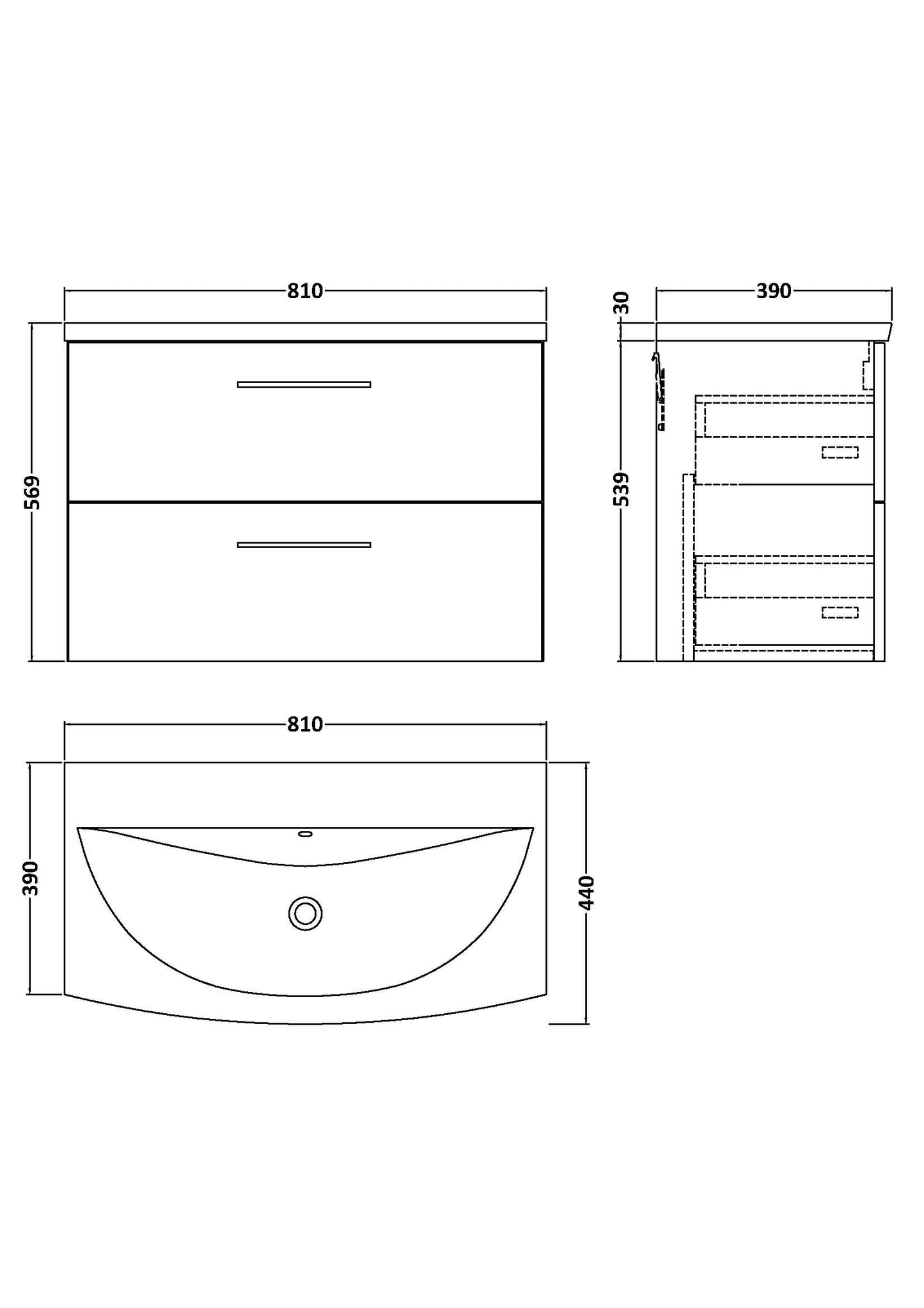 NUIE 800mm Wall Hung 2-Drawer Vanity & Basin 4