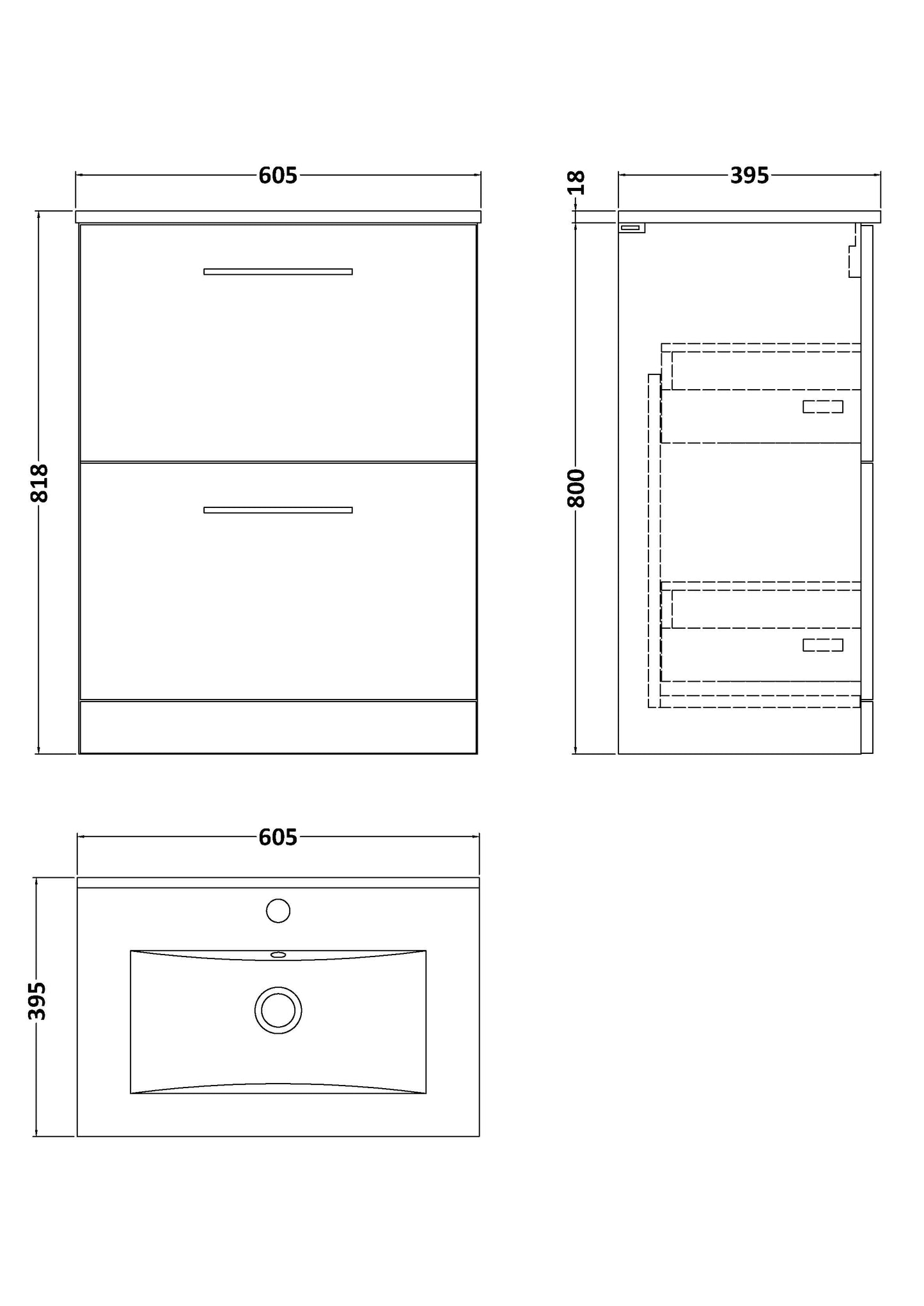 NUIE 600mm Floor Standing 2-Drawer Vanity & Basin 2