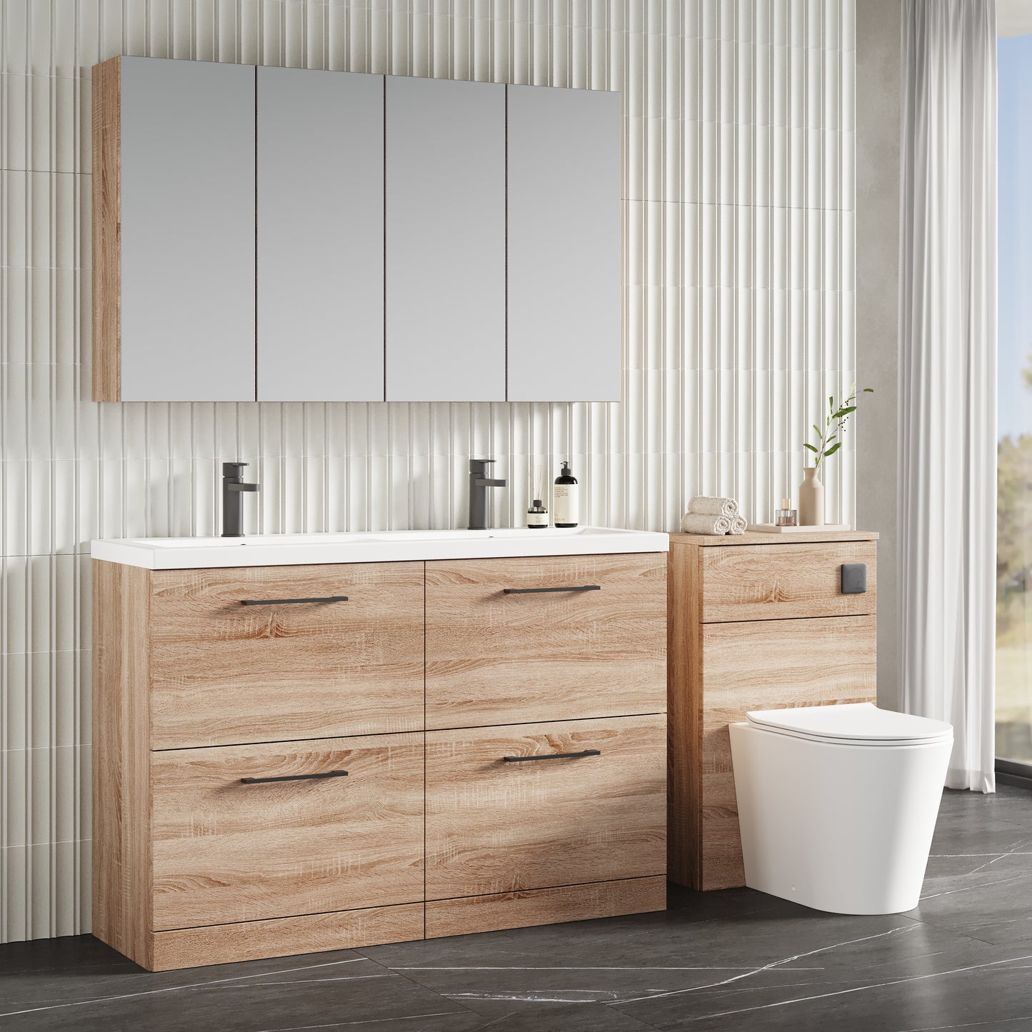 NUIE 1200mm Floor Standing 4-Drawer Vanity & Double Basin