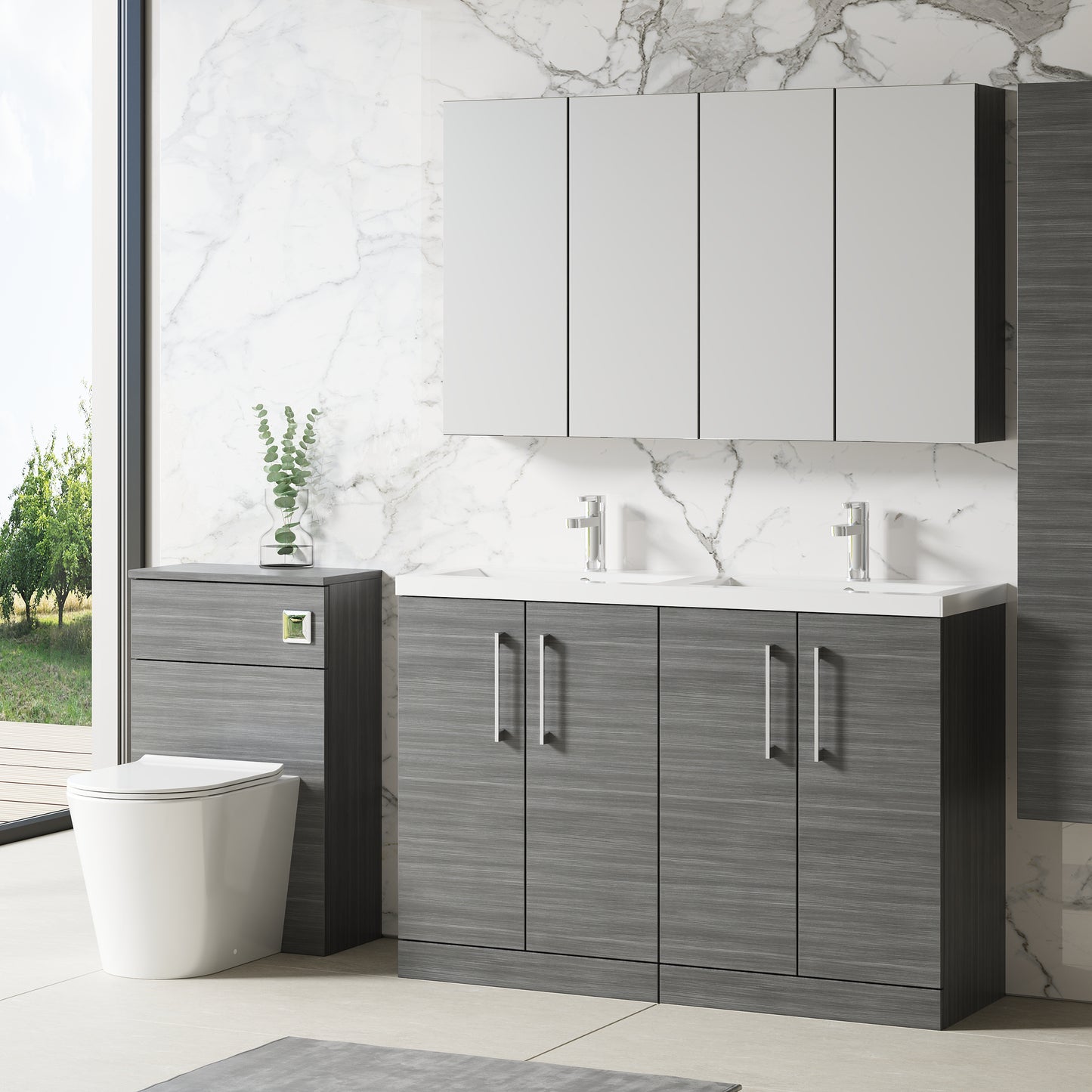 NUIE 1200mm Floor Standing 4 Door Vanity & Double Basin