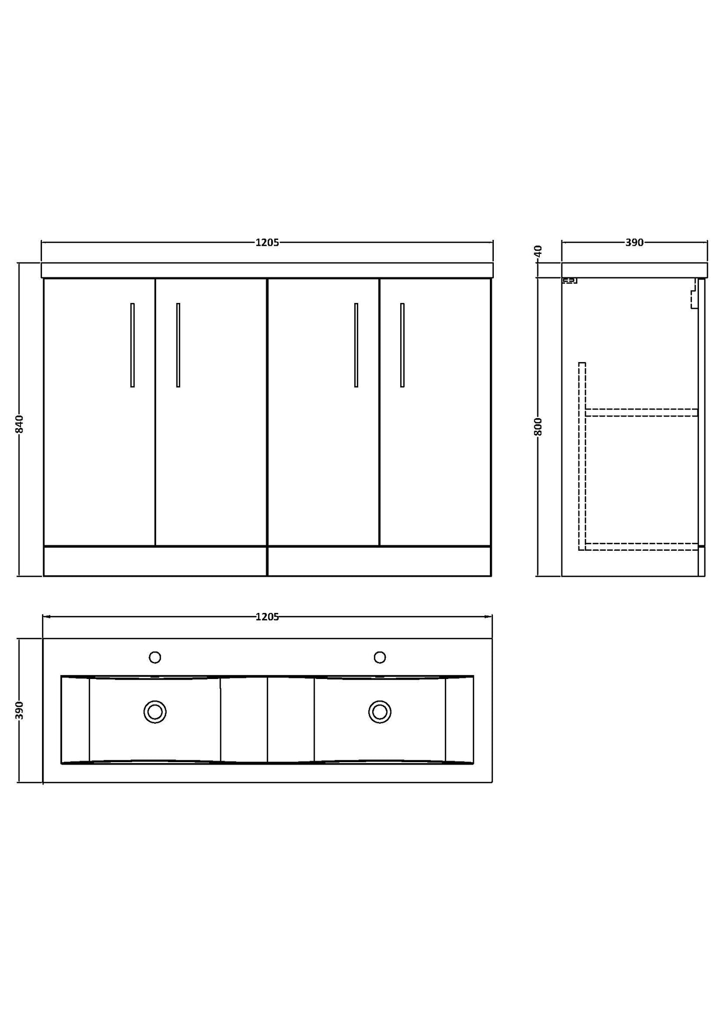 NUIE 1200mm Floor Standing 4 Door Vanity & Double Basin
