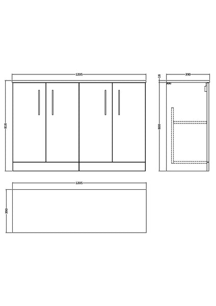 NUIE 1200mm Floor Standing 4 Door Vanity & Worktop
