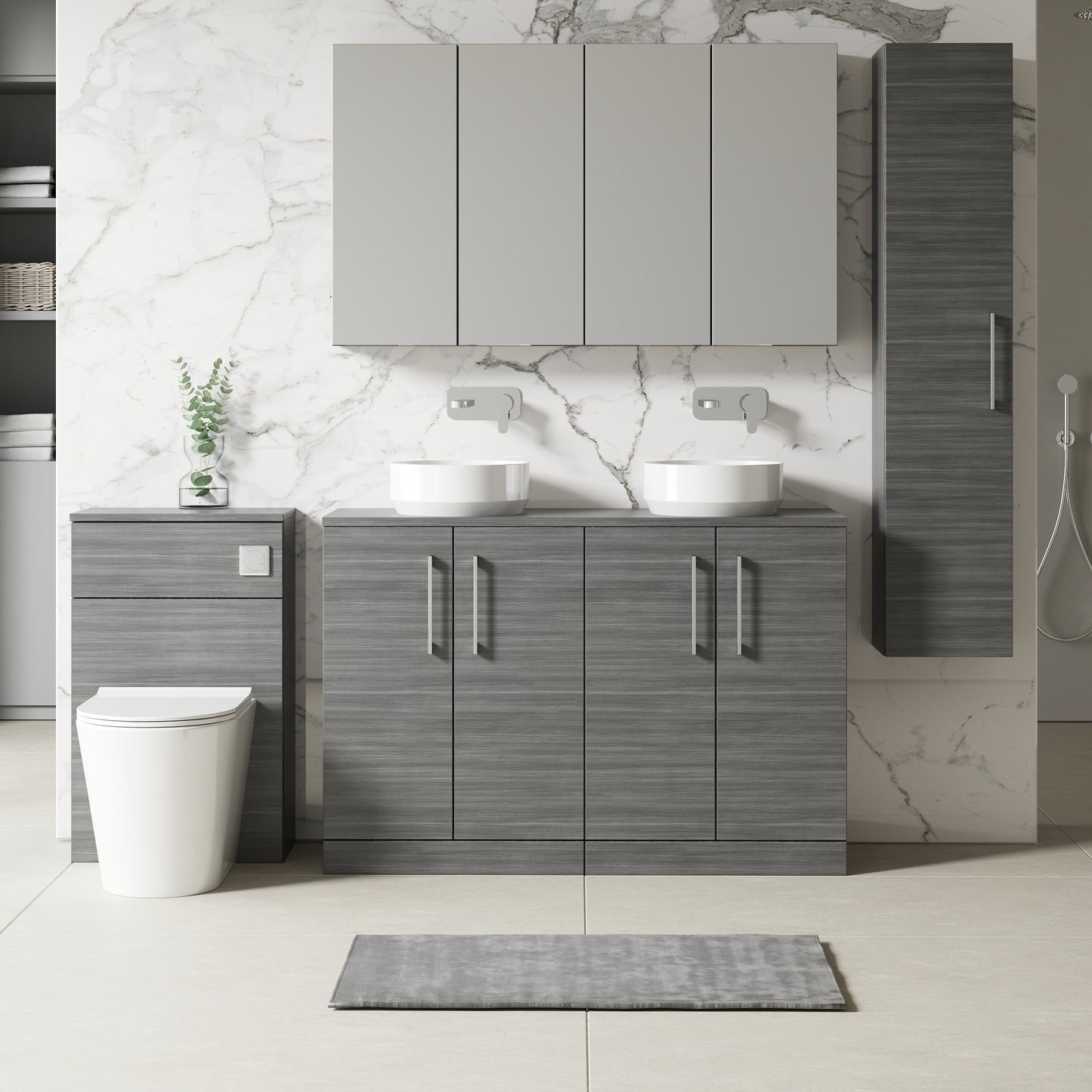 NUIE 1200mm Floor Standing 4 Door Vanity & Worktop