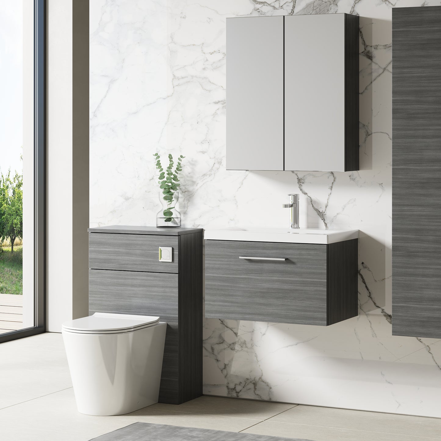 NUIE 600mm Wall Hung 1 Drawer Vanity & Mid Edge Basin